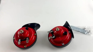 MonQiQi แท้100% แตรหอยโข่ง300 300DB 12V (1คู่) 410Hz แตรรถไฟหอยทากไฟฟ้าสากล สีแดง