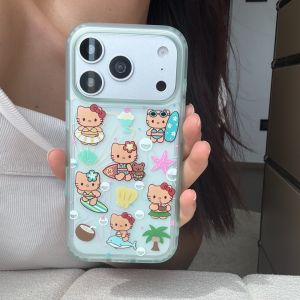 Sanrio | Ốp Điện Thoại Hello Kitty Surfing Shell Star Màu Đen Cho iPhone Chống Sốc Bảo Vệ Mềm Mại Chống Trầy Xước Tương Thích Sạc Không Dây