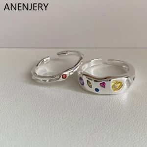 anenjery | ANENJERY Colored Zircon Heart-shaped Adjustable Ring For Women Retro Index Finger Ring party Jewelry Gifts