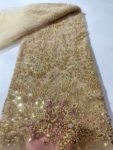 African Sequins Lace Fabrics Fashion Nigerian Embroidery Beaded Tulle Lace Fabric High Quality For Sewing Cloth Party Dress