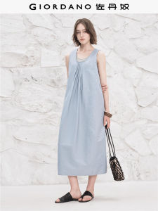 Designer Style Danlu Sleeveless Dress Women Summer New Splice Vest Dress Long U-Neck H-Shape Regular Thickness Cotton Blend