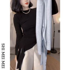 Áo Thun Nữ Cổ Tròn Dài Tay Ôm Vừa Vặn Eo Nhỏ Không Tay Không Cổ Không Mũ Chống Tia UV Mùa Xuân Polyester