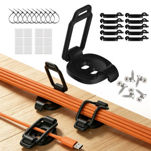 10 Gói Kẹp Quản Lý Cáp Giá Đỡ Dây Có Keo Dính Kèm Ốc Vít & Dây Buộc Silicon Dụng Cụ Sắp Xếp Cáp Có Thể Tái Sử Dụng Cho Văn Phòng Tại Nhà