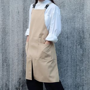 Front Split Polyester Waterproof Apron with Pockets for Men and Women Salon Coffee Shop Kitchen Work Apron for Waiter Chef