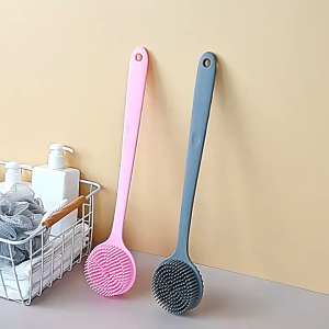 Ready Stock - Silicone Bath Brush with Long Handle - Double-Sided | Deep Cleaning | Soft Bristles