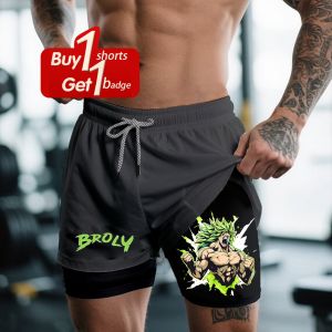 Bandai | Broly Dragon Ball Mens Shorts 2 in 1 Summer New Gym Clothes Double-deck Workout Athletic Shorts Quick Dry Shorts Y2K Sportwear