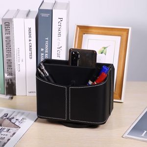 Leather Remote Control Holder360 Degree Spinning Desk TV Remote CaddyBedside Table Organizer for ControllerMediaMail
