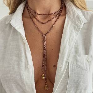 SHIXIN Vintage Acrylic Beads Chain Choker Long Necklace Women Fashion Geometric Pendant Necklace Adjustable Sweater Chain Gifts