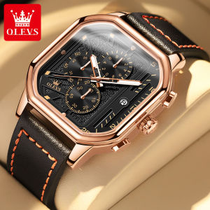 Original OLEVS Brand Mens Watches Chronograph Calendar Waterproof Quartz Watches For Men Leather Strap Sports Luminous Clock