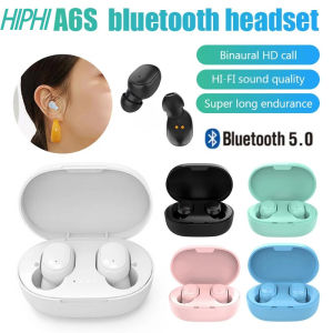 HIPHI A6S TWS หูฟังบลูทูธ 5.0 พร้อมไมโครโฟนและเคสชาร์จชูดหูฟังสเตอริโอ Bluetooth 5.0 สำหรับโทรศัพท์มือถือและเครื่องประสบการณ์ทุกรุ่น