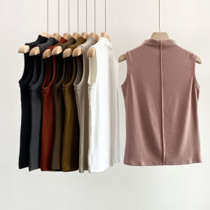 เสื้อกั๊กคอตั้งทรงสลิมฟิตสำหรับผู้หญิง สายกว้าง แขนกุด คอตั้ง เสื้อยืดคอกลม ใส่ได้ตลอดทั้งปี ผ้าผสมคอตตอนและไนลอน