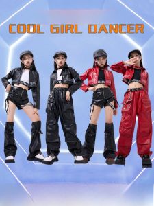 ชุดเต้นรำแจ๊สสำหรับเด็กผู้หญิง ชุดมวยกลวงสีแดง แฟชั่นโชว์เด็ก เสื้อผ้าสำหรับการแสดง ชุดเต้นรำสไตล์ฮิปฮอป ชุดการแสดง