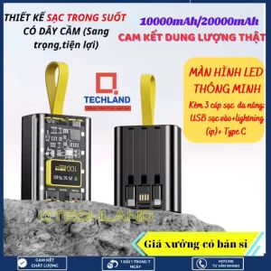 Sạc dự phòng trong suốt YM-692 dung lượng 10000/20000mAh có đèn pin LED sạc nhanh kèm 3 cáp theo typeC ip micro USB sạc nhiều thiết bị