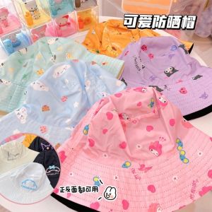 Sanrio Cinnamoroll Pochacco Sun Hat Hello Kitty Kuromi Double Sided Fisherman Hat Cute Cartoon My Melody Printed Sunshade Hat Girl Birthday Christmas Gift