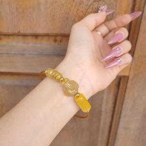 Q909 Vòng cáp lu thống ngũ điếu hồ ly Thạch Anh Tóc Vàng VIP Thổ và Kim - Phong Thuỷ TUDO P