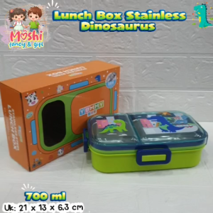 Lunch Box Stainless Sekat 2 Dino/ Box Makan Sekat 2 Stainless 700 ml / Tempat Makan Stainless Sekat 2 Karakter / Yummy Box Stainless