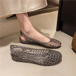 JIFANPAUL | Flat Clear Crystal Sandals for Women