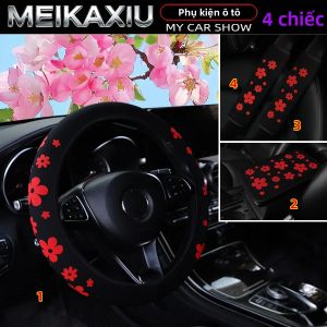 4 Miếng Đệm Mút 3D Hoa Văn Vải Trang Trí Vô Lăng Ô Tô Đệm Vai Đệm Tay Vịn Phụ Kiện Trang Trí Xe Hơi Dành Cho Nữ Không Viền