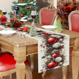 Cờ Để Bàn Giáng Sinh VIKAMA Có Chuông Khăn Trải Bàn Lễ Hội Vải Lanh 100% Trang Trí Không Khí Giáng Sinh Cho Bàn Ăn Nhà Bếp Nhà Hàng