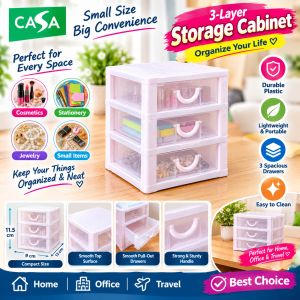 Multi-Purpose 3-Layer Plastic Storage Cabinet with 3 Spacious Pull-Out Drawer Compact Organizer Box for Cosmetics Jewelry Stationery Hair Accessories Small Items Home Office 13