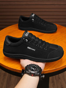 Mens Fall Casual Wide Foot Work Shoes Anti-Slip Wear-Resistant Soft Bottom Sports Leisure Black Slip-On Shoes for Office