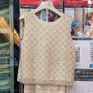 Ngọc Trai Tôn Tạo Nặng  Áo Hai Dây Nữ Áo Khoác Ngoài Dễ Thương Phong Cách Pháp Lưới Ren Ngọc Trai Đầm Hoa 3D Áo Hình Bóng Thẳng Ngắn