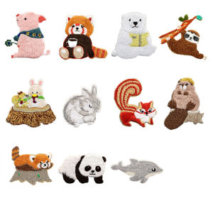 Cute Animals Self-adhesive Embroidery Patches Beavers Red Pandas Dolphins Cloth Stickers Decorative Clothing DIY Phone Cases