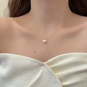 Pearl Necklace Kalung Mutiara Titanium Wanita Choker Anti Alergi Kelegan