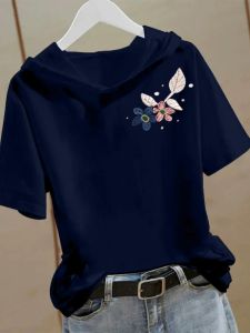 Pure Cotton Hooded Short Sleeve T-Shirt Womens Summer New plus Size Womens Clothing Half Sleeve Top Versatile Commute Korean Style Loose Fit