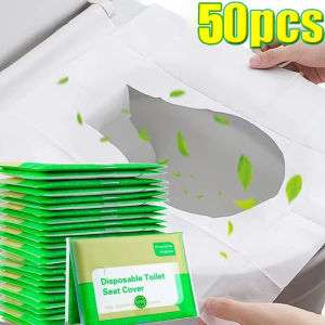 แผ่นรองชักโครกแบบใช้แล้วทิ้ง50ชิ้นแผ่นฝาชักโครกน้ำละลายในกันน้ำแบบพกพาปลอกสำหรับการเดินทางอุปกรณ์ห้องน้ำโรงแรมตั้งแคมป์4.8รีวิว200