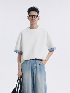 เสื้อยืดคอกลมแขนสั้นลายทางสไตล์เกาหลีฤดูร้อนใหม่ ทรงหลวม ผ้าผสมคอตตอน ระบายอากาศได้ดี ทนทาน สำหรับผู้ชายและผู้หญิง