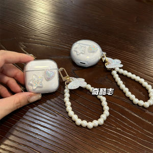 Soft Silicone Protective Case for IKF FLY MAX Bluetooth Wireless Earphones with Charging Star And Heart Design Pearl Bracelet