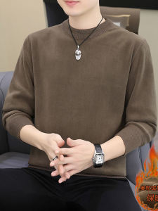 เสื้อสเวตเตอร์คอตั้งแขนยาวบุขนแกะสองด้านสำหรับผู้ชายในฤดูหนาว เสื้อเชิ้ตพื้นฐานแบบหนาและอบอุ่น สีสันสดใส ทรงหลวม ลำลอง