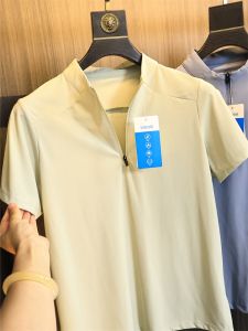 High-End Outdoor Mens Polo Shirt Quick-Drying Moisture-Wicking Summer New Style Stand Collar Half Zipper Elastic Comfortable Sport Short Sleeve