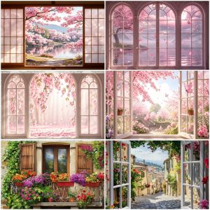Flower Window Backdrop Wall Floral Bridal Wedding Photo Decorations Nature Landscape Background Baby Shower Banner Gift Supplies