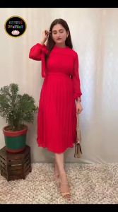 [Ready SG Stock Size M L XL 2XL 3XL] New Designer Pleated Midi Dress with belt & Linings [Indian Dresses]