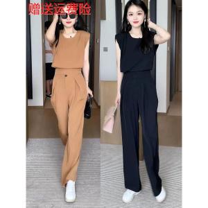 Drape Wide Fashion Pants Suit Female 2023 Summer New Arrival Western Temperament Slim Looking Fashionable and Reducing Age Casual Two-Piece Suit