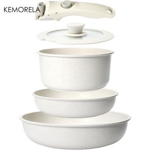 Bộ Nồi Chảo Chống Dính 5 Món Có Tay Cầm Tháo Rời Tương Thích Với Bếp Từ Thân Thiện Với Môi Trường Chất Liệu Gốm Sứ Dành Cho Nhà Bếp Xe RV