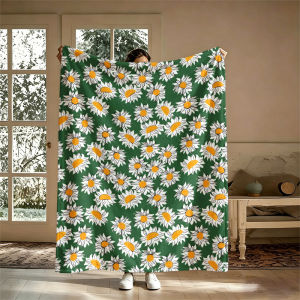 Potdemiel | Green White Daisies Ultra-Soft Fluffy Flannel Blanket Super Cozy Lightweight Bed Blanket for Halloween Sofa Bed Christmas