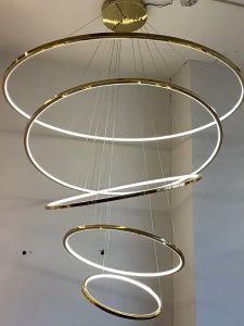 CHNT 5/6 Rings Round Luxury Chandeliers For Villa High Floor Living Room Dining Room Staircase Lobby Foyer Pendant Light