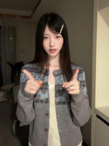 Retro Knit Open Cardigan Womens Autumn Earliest Soft Flower Pattern Sweater outside Wear Gray Top Casual Comfortable Loose Fit