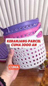 KERANJANG PARCEL PLASTIK ROTAN + TUTUP TRI J Mini Container Souvenir Serbaguna