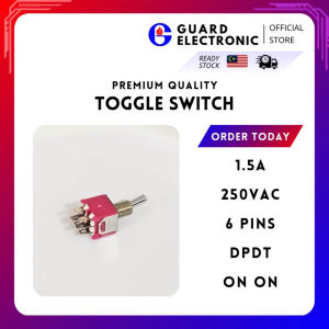 Toggle Switch T2 / DPDT On-On / 1.5A / 250VAC / 6 Pins