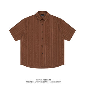 มิสเตอร์ WH เรโทรญี่ปุ่นออกแบบแขนสั้นเสื้อลำลองผู้ชาย อินเทรนด์ ชนเผ่า สไตล์ หลวม พอดีความรู้สึกระดับสูง โพลีเอสเตอร์ ไฟเบอร์