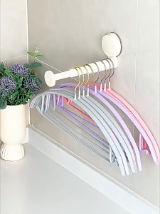 Hanger Holder Wall Mounted Suction Cup Retractable Storage Rack Clothes Organizer No Drill