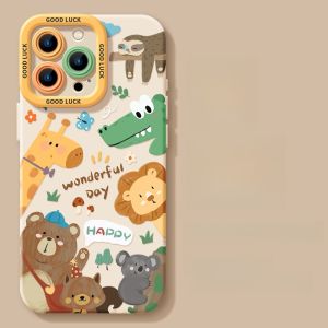 Premium Feel Silicone Full Cover Animal World Cute Mobile Phone Case for  8/11/12/13/14/15/16 pro Max plus XR XS Mini