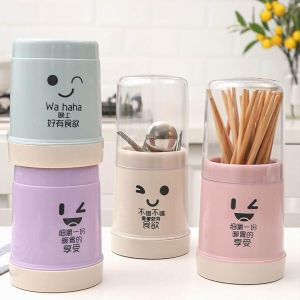 Utensil Holder for Kitchen CounterDraining Chopstick CageCute Chopstick Holder Storage with Dustproof Lid Plastic Utensil Holder with Removable Base