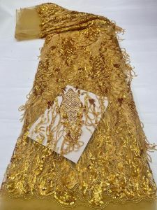 French African Tassels Lace Fabric 2026 Beaded High Quality Embroidery For Women Wedding Dress Nigerian Sequin Lace Fabric