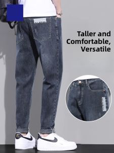 ROMON | Romon Mens Summer Thin Fashion Slim Fit Jeans Elastic Straight Leg Blue Washed Casual Long Trousers Mid Waist Zipper Cotton Blend