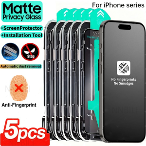 NNBILI 5pcs Matte Full Coverage Privacy Tempered Glass Screen Protector for iPhone 17Air 17 16 15 14 13 12 11 Pro Max 16e Series